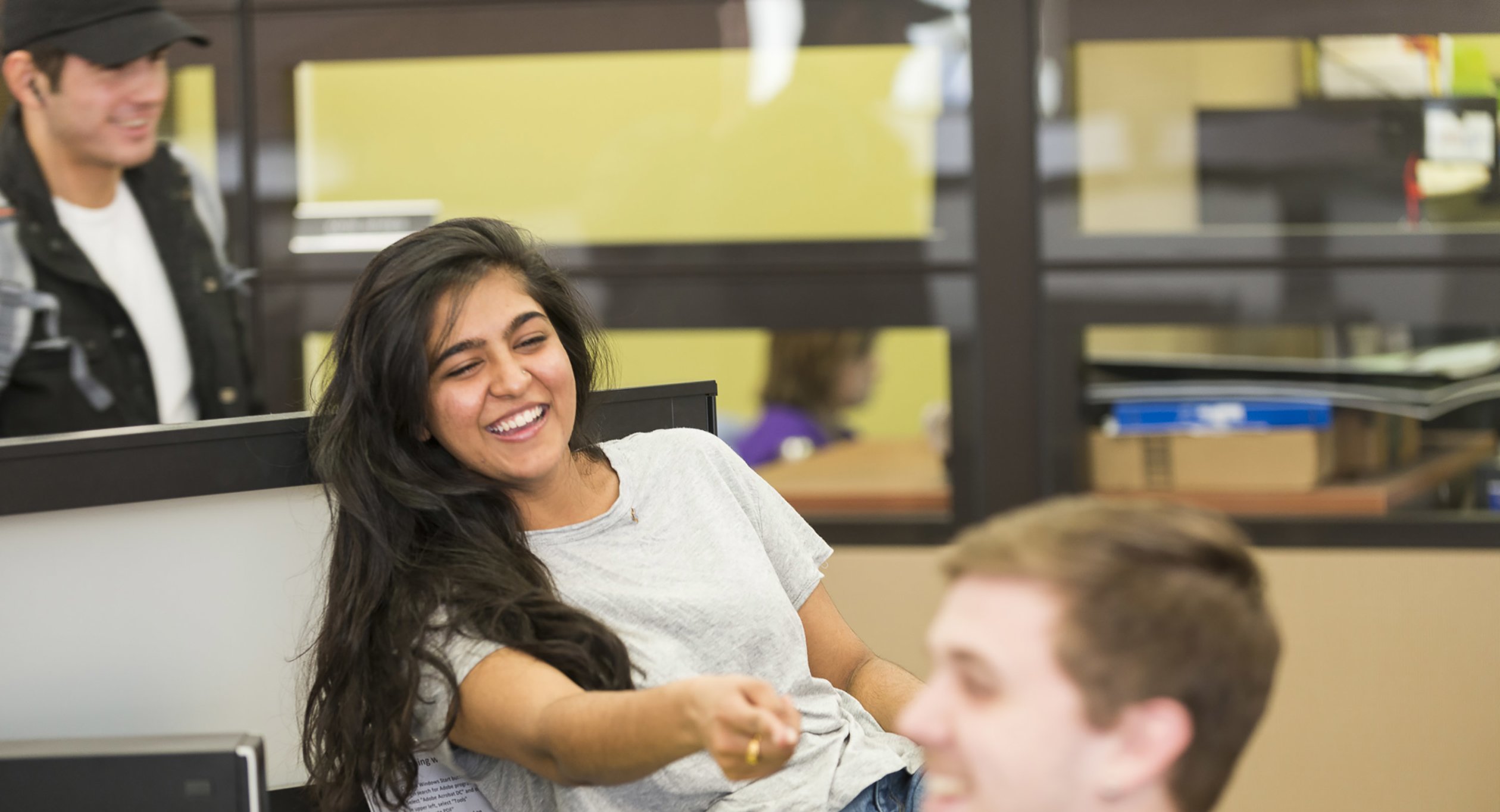 Smiling Students in Library Studying 027